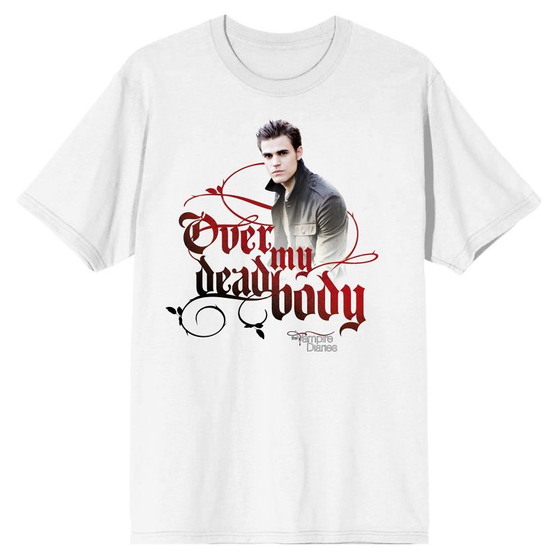 Vampire Diaries Stefan Salvatore Over My Dead Body Men's White T-shirt, 1 of 2