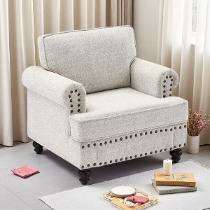 37.2" Chenille Modern Chair with Brown Legs - 1 of 4