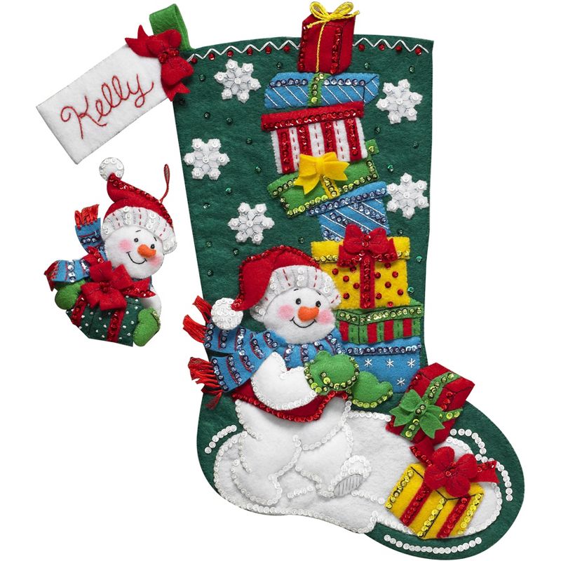 Bucilla Felt Stocking Applique Kit 18" Long-Snowman W/Presents, 2 of 4
