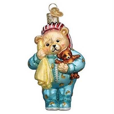 Old World Christmas Glass Blown Ornament for Christmas Tree, Bedtime Teddy Bear