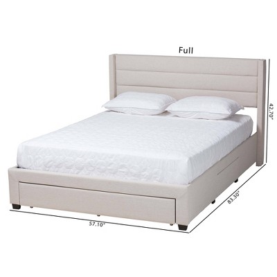 Beige and Dark Brown Upholstered Full Storage Platform Bed with Drawers