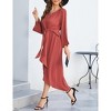 Womens Knot Waist Round Neck Long Sleeve Midi Dress Vintage Semi Formal Dresses for Wedding Guest Cocktail - 4 of 4