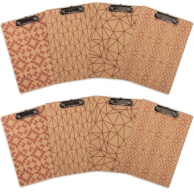 Juvale 8-Pack Pattern Wooden Cute A4 Letter Size Clipboards with Low Profile Clip