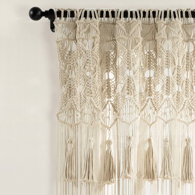Neutral Cotton Macrame Tassel Light-Filtering Curtain Panel