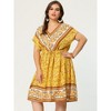 Agnes Orinda Women's Plus Size Boho Floral V Neck Drop Shoulder Drawstring Waist A Line Dresses - 4 of 4