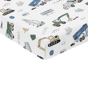 Sweet Jojo Designs Baby Boy Fitted 100% Cotton Muslin Crib Sheet Construction Truck Green and Blue - 1 of 4