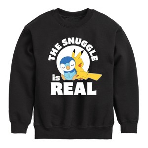 Boys' - Pokémon - The Snuggle Is Real Pikachu And Piplup Graphic Long Sleeve Fleece Sweatshirt - 1 of 4