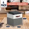 Ornavo Home 6 Pack Linen Fabric Storage Cube Bin with Faux Leather Handles - 2 of 4