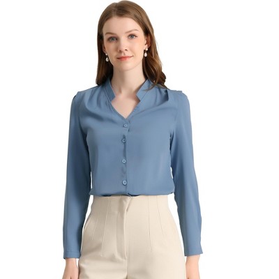 Allegra K Women's Elegant V Neck Work Office Button Up Shirt