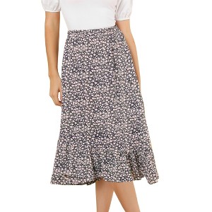 Allegra K Women's Summer Floral Elastic Waist High Low Ruffle Hem Midi Skirts - 1 of 4