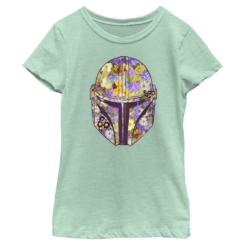 Girl's Star Wars: The Mandalorian Mando Floral Fill T-Shirt, 1 of 5