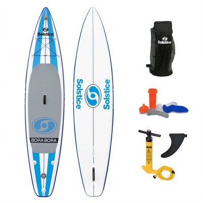 Solstice 8 Foot Youth Stand Up Paddle Board Inflatable Raft Set w/Accessory & Camera Mount, Bungee Storage, Backpack, and Hand Pump