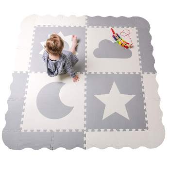 CHILDLIKE BEHAVIOR 61" x 61" Baby Crawling Play Mat With Interlocking Floor Tiles, X-Large Grey & White