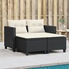 vidaXL Black Poly Rattan Patio Sofa 2-Seater with Stools - Powder-Coated Steel Outdoor Furniture - Cushions with Washable Covers - 2 of 4