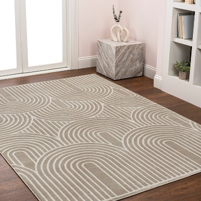 Ariana Beige and Cream Striped Synthetic 4' x 6' Area Rug