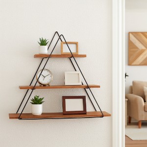 Decorative Triangle Wall Floating Shelf for Home Decor - Elegant 3 Tier Shelf Organizer for Living Room, Bedroom and Office Spaces - 20", Brown - 1 of 4