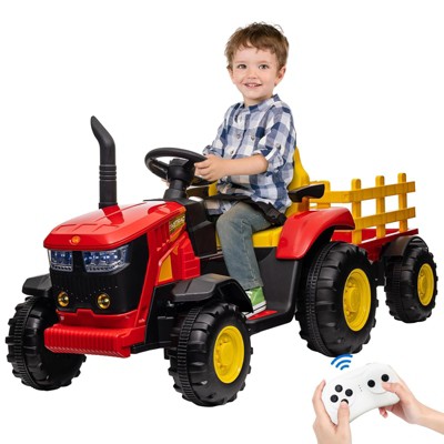 Kids Ride On Tractor, 12V Ride On Toy Car with Remote Control, Electric Vehicles Toy with LED Headlights & USB
