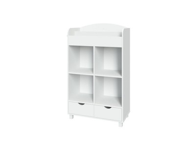 White Kids Bookshelf with Golden Yellow Storage Bins