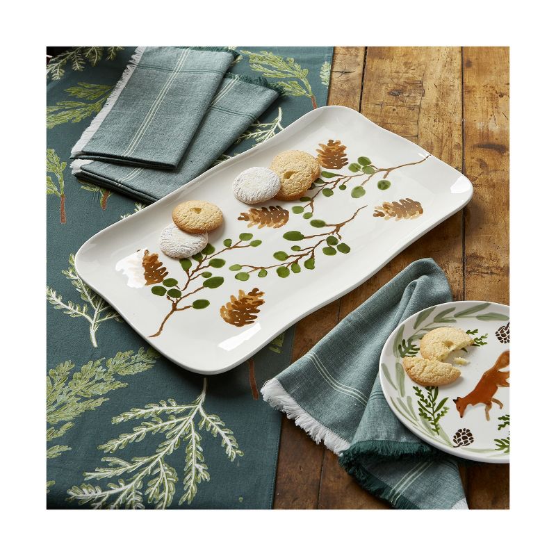 tagltd White Rectangle Pinecone with Greeney Earthenware Wave Edged Dishwasher Safe Serving Platter, 17.0 x 10.0 in., 2 of 3