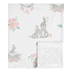 Sweet Jojo Designs Girl Baby Security Blanket Bunny Floral Pink Green and Grey - 1 of 4
