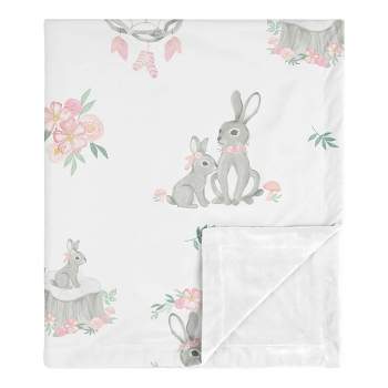 Sweet Jojo Designs Girl Baby Security Blanket Bunny Floral Pink Green and Grey