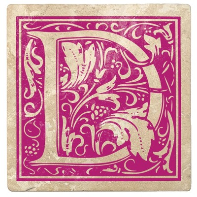 Christmas by Krebs 4pc Ivory and Tutti Frutti Pink Alphabet "D" Square Monogram Coasters 4"