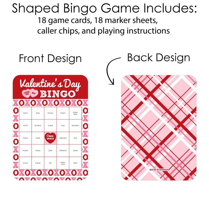 Big Dot of Happiness Conversation Hearts - Bingo Cards and Markers - Valentine's Day Party Bingo Game - Set of 18, 4 of 7