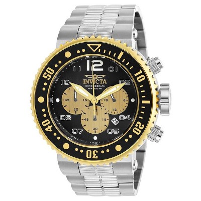 Invicta 25075 Men's Pro Diver Black & Gold Dial Chronograph Steel Bracelet Dive Watch