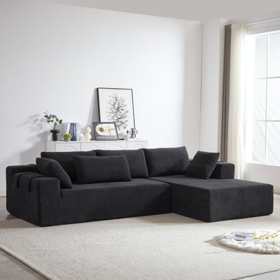 108 inch Modular Chenille Sectional Sofa L-Shape Convertible Loveseat Chaise 6 Pillows Free Combination Living Room