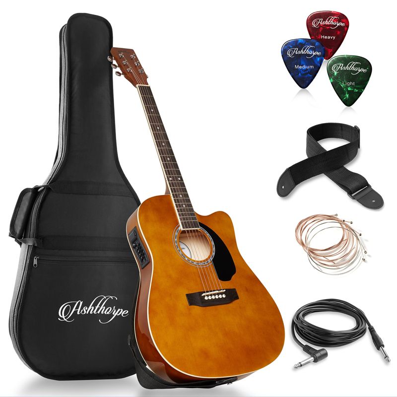 Ashthorpe Full-Size Cutaway Thinline Acoustic Electric Guitar Package with Premium Tonewoods, 1 of 8