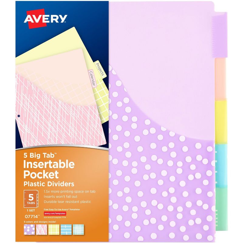 Avery 5-Big Tab Insertable Pocket Plastic Dividers 1/ST Multi 07714, 1 of 9