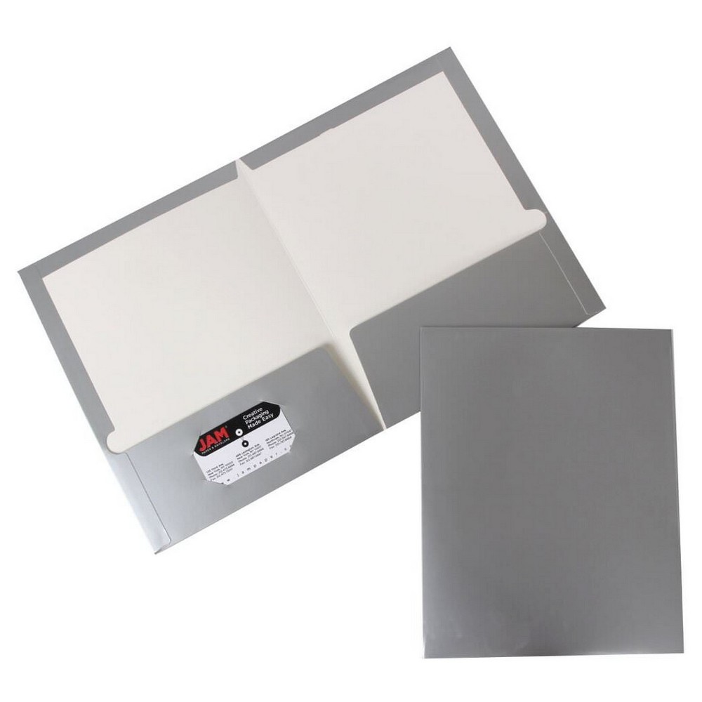 Photos - File Folder / Lever Arch File JAM 6pk Glossy Paper Folder 2 Pocket - Silver: Stationery, Office, Non-Pronged, 100 Sheet Capacity, 12x9, 2 Internal Pockets