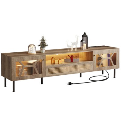 DOMETOUR 71 Inch TV Stand with LED Lights & Power Outlet, Living Room Gaming Media Console for TVs Up to 80 Inch with Storage