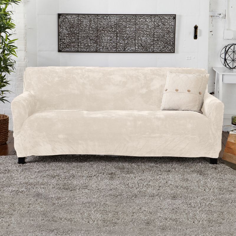 Great Bay Home Stretch Velvet-Plush Washable Sofa Slipcover, 1 of 6