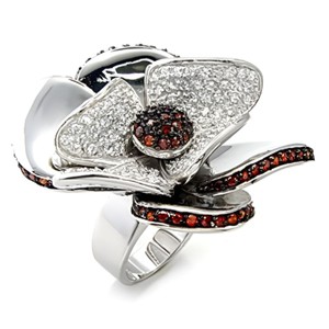 Slickblue Sterling Silver Rhodium & Ruthenium Ring with Garnet & Clear CZ - Two-Tone Pave Style, Women's Fashion, Size 5-9 - 1 of 3