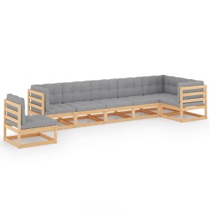 vidaXL Patio Lounge Set Outdoor Sectional Sofa 4 Piece with Cushions Bamboo - Natural With Cushion - 1 of 4