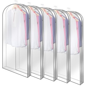 NewHome"5-Pack 60" Garment Bags for Hanging Clothes, Dustproof, Waterproof Storage for Suits, Dresses & More"Transparent - 1 of 4