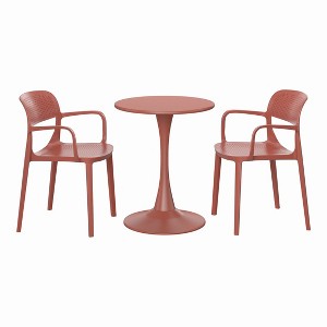 WestinTrends Playa 3-Piece Round Metal Bistro Dining Table Set And Stackable Resin Patio Dining Arm Chairs - 1 of 4