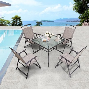 Crestlive Products 5 Piece Patio Dining Set with 4 Folding Chairs and Table Outdoor Dining Furniture with Square Glass Tabletop - 1 of 4