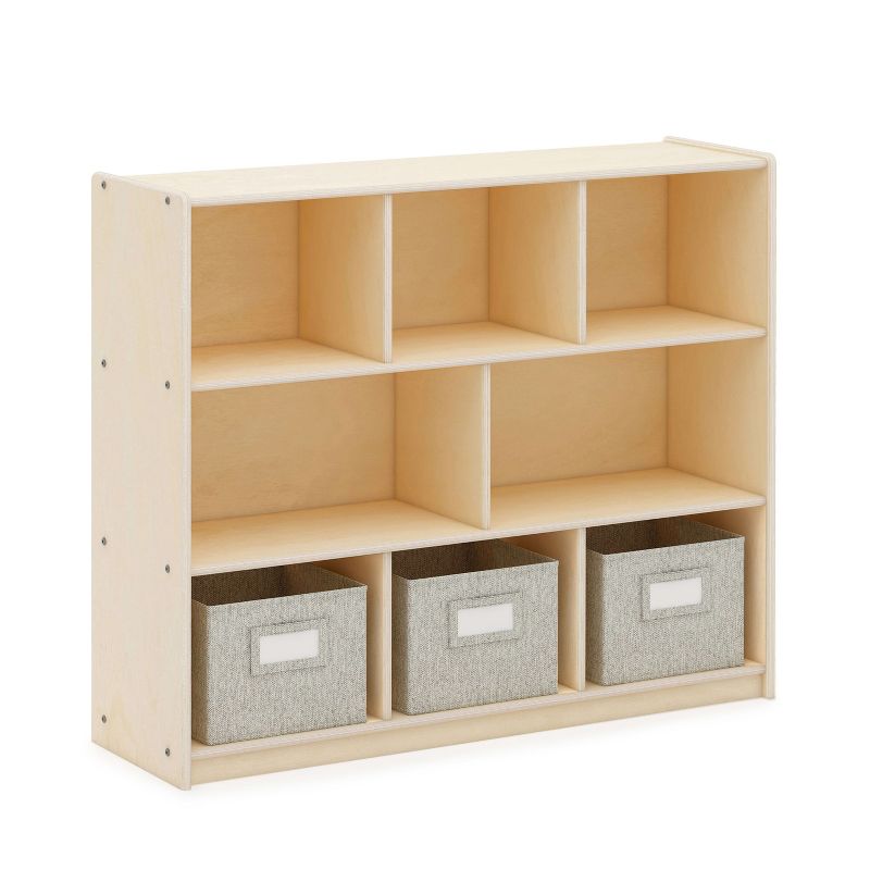 Guidecraft EdQ 3-Shelf 8-Compartment Storage 36": Wooden  Cubby Cube Bookshelf Organizer, Home and Classroom Bookcase with Fabric Bins, 2 of 7