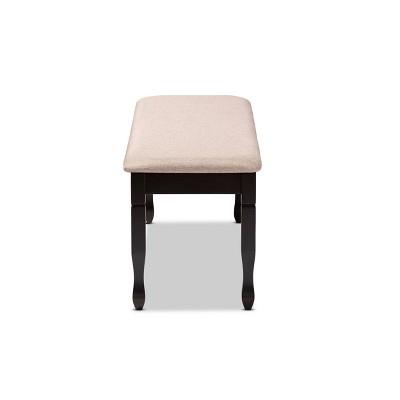 Corey Beige Fabric Upholstered Dark Brown Wood Dining Bench