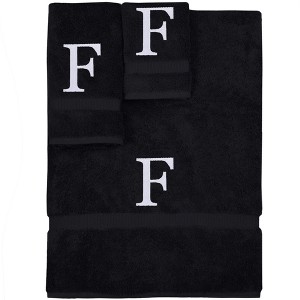 BC BARE COTTON Monogrammed Towel Set, Personalized Gift, Set of 3 - Black - White Block - 1 of 4
