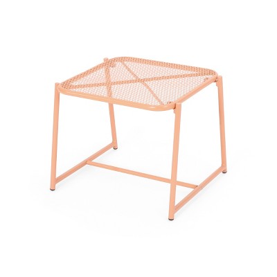 GDFStudio Estella Outdoor Rectangular Iron Side Table with Metal Mesh, Matte Orange