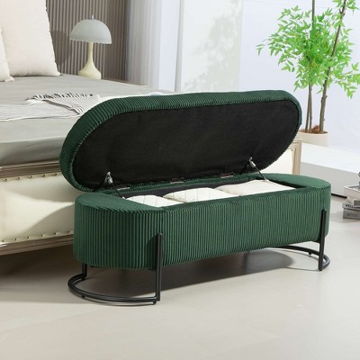 CAVINAS Storage Ottoman Bench with Black Metal Legs,Ottoman with Hidden Storage Space for Bedroom,Entryway,Pink/Orange/Emerald/Dark Gray/Beige