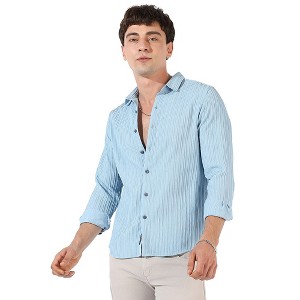 Campus Sutra Men Men's Powder Blue Self-Design Striped Shirt - 1 of 3