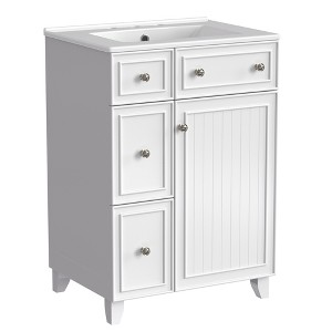Chery Life 24" Bathroom Vanity Cabinet with Ceramic Sink, 2 Drawers, 1 Door - 1 of 4