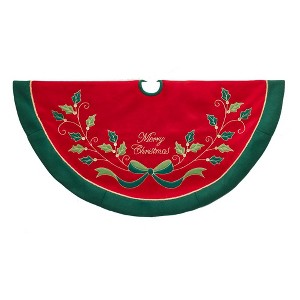 Kurt Adler 48" Red and Green with Holly Tree Skirt - 1 of 3
