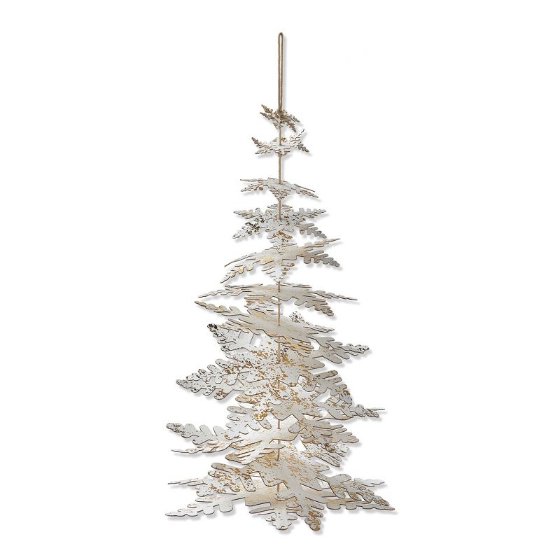 tagltd Whimsical White Paper Snowflake Shaped Christmas Winter Tree with Metaullic Gold Accents Hanging Wall Decorations, 12.0 x 8.0 x 8.0 in., 1 of 3