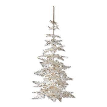 tagltd Whimsical White Paper Snowflake Shaped Christmas Winter Tree with Metaullic Gold Accents Hanging Wall Decorations, 12.0 x 8.0 x 8.0 in.