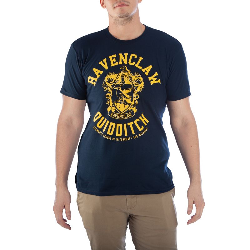 Harry Potter Ravenclaw House Crest Quidditch Men's Navy Graphic Tee Shirt, 1 of 2